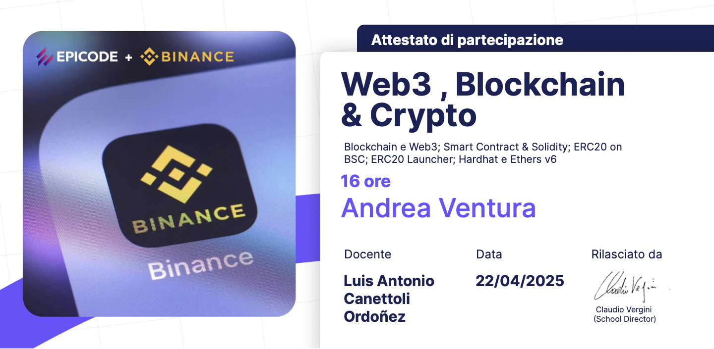 Certificato Web3 Binance Epicode